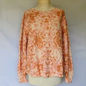 525 Sweater Shaker Knit Crew Neck Pullover Boxy Fit 100% Cotton Peach Pink L EUC
